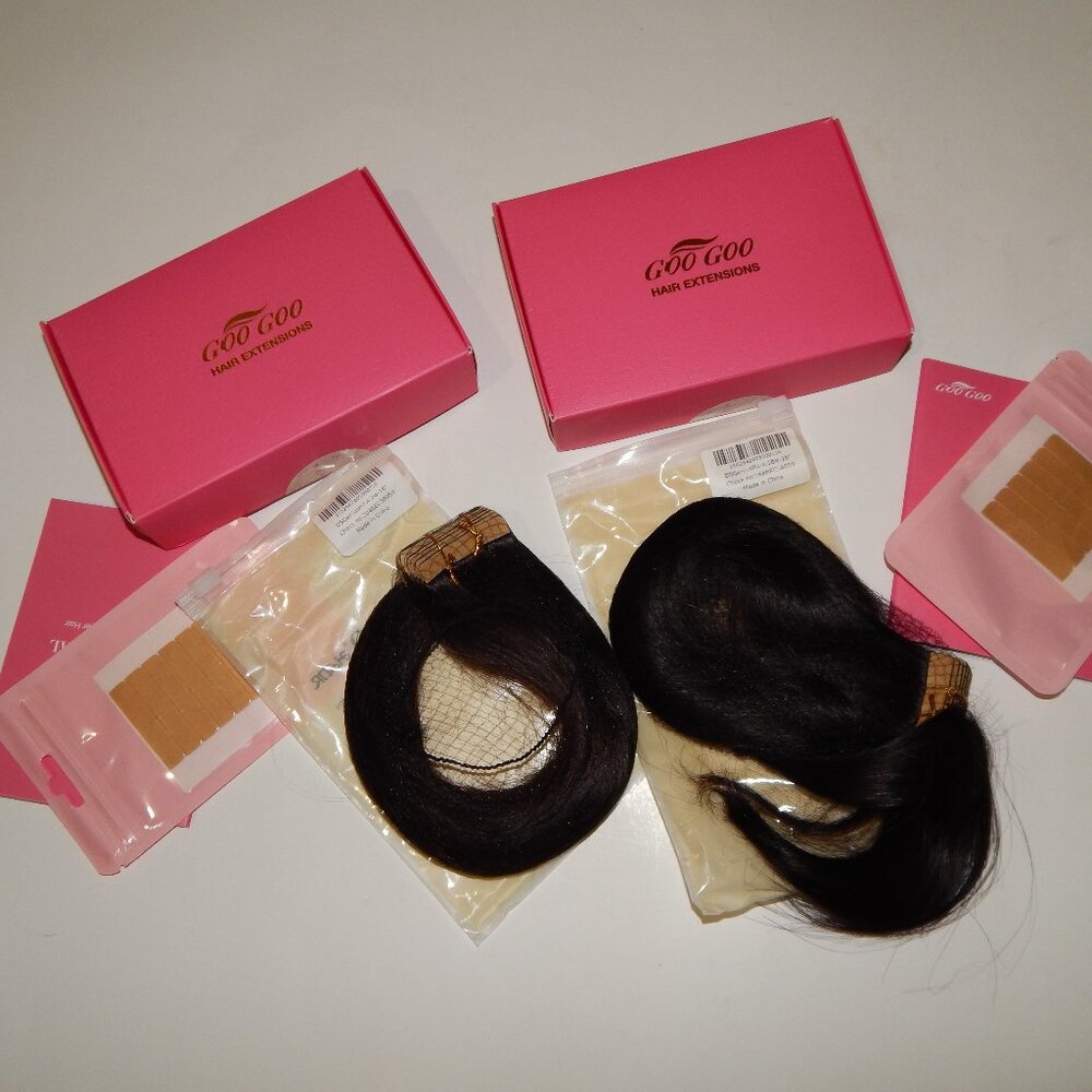 Goo Goo 16" 1B# Black & 2# Dark Brown 100% Human Hair Tape In Extensions 8pc Ea